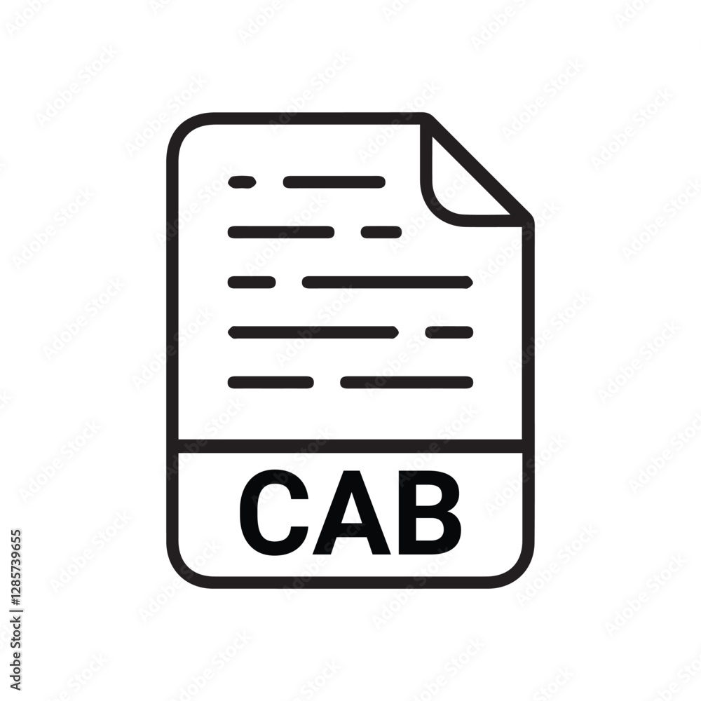 Poster cab file icon set. cab file type symbol. file cab format icon in black filled and outlined style iso
