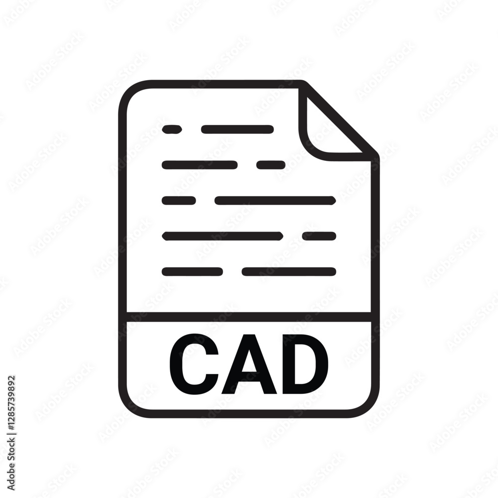 Poster cad file icon set. cad file type symbol. file cad format icon in black filled and outlined style iso