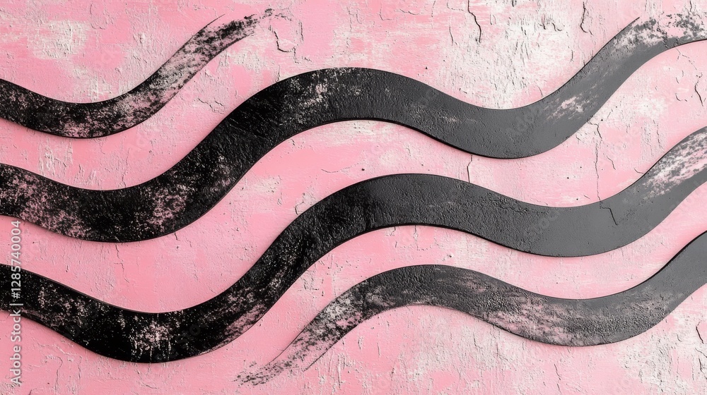 Poster black curved lines over a pink textured and aged background