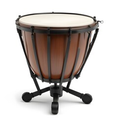 A timpani drum with a metal frame and a wooden base