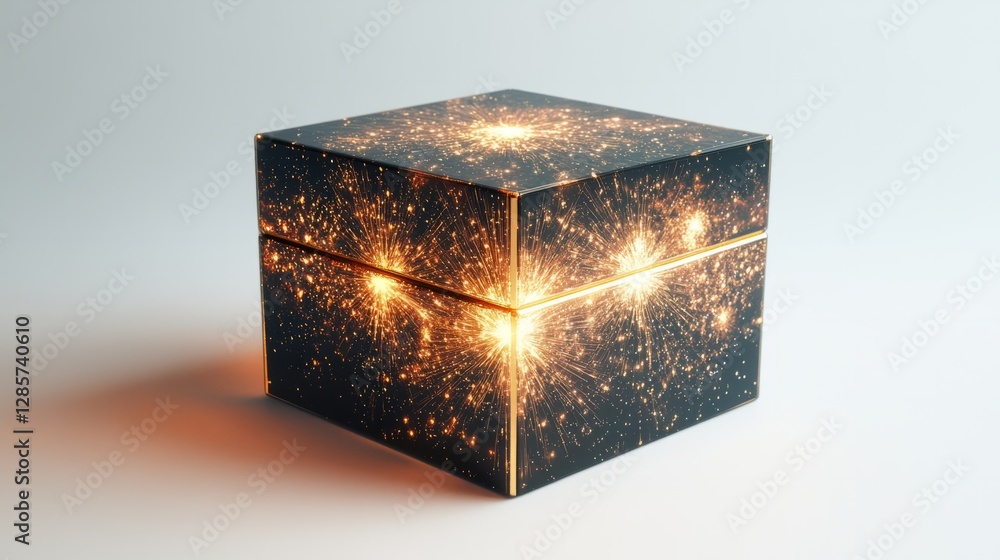 Poster a firework box, 3d rendered with colorful firework illustrations and a dynamic layout, placed agains