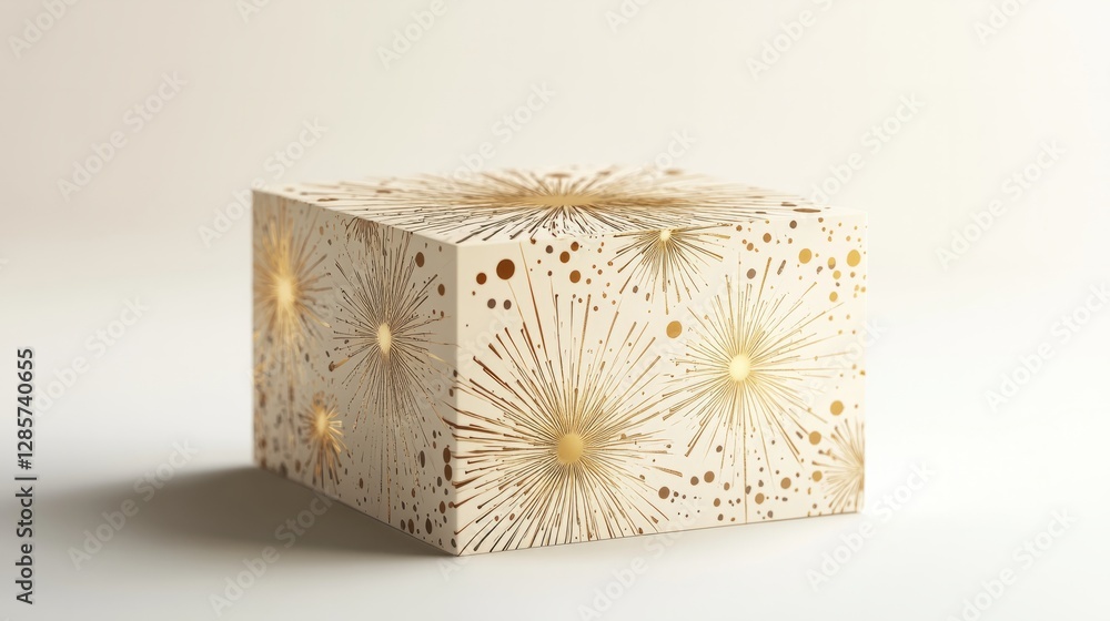 Poster a firework box, 3d rendered with colorful firework illustrations and a dynamic layout, placed agains