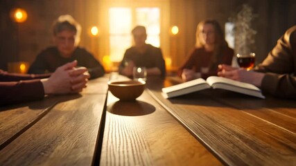 Group of individuals sharing support around a rustic table