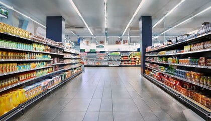 Supermarket shelves with mock up goods