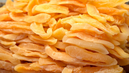 Closeup of dried Mango fruits on a market stall