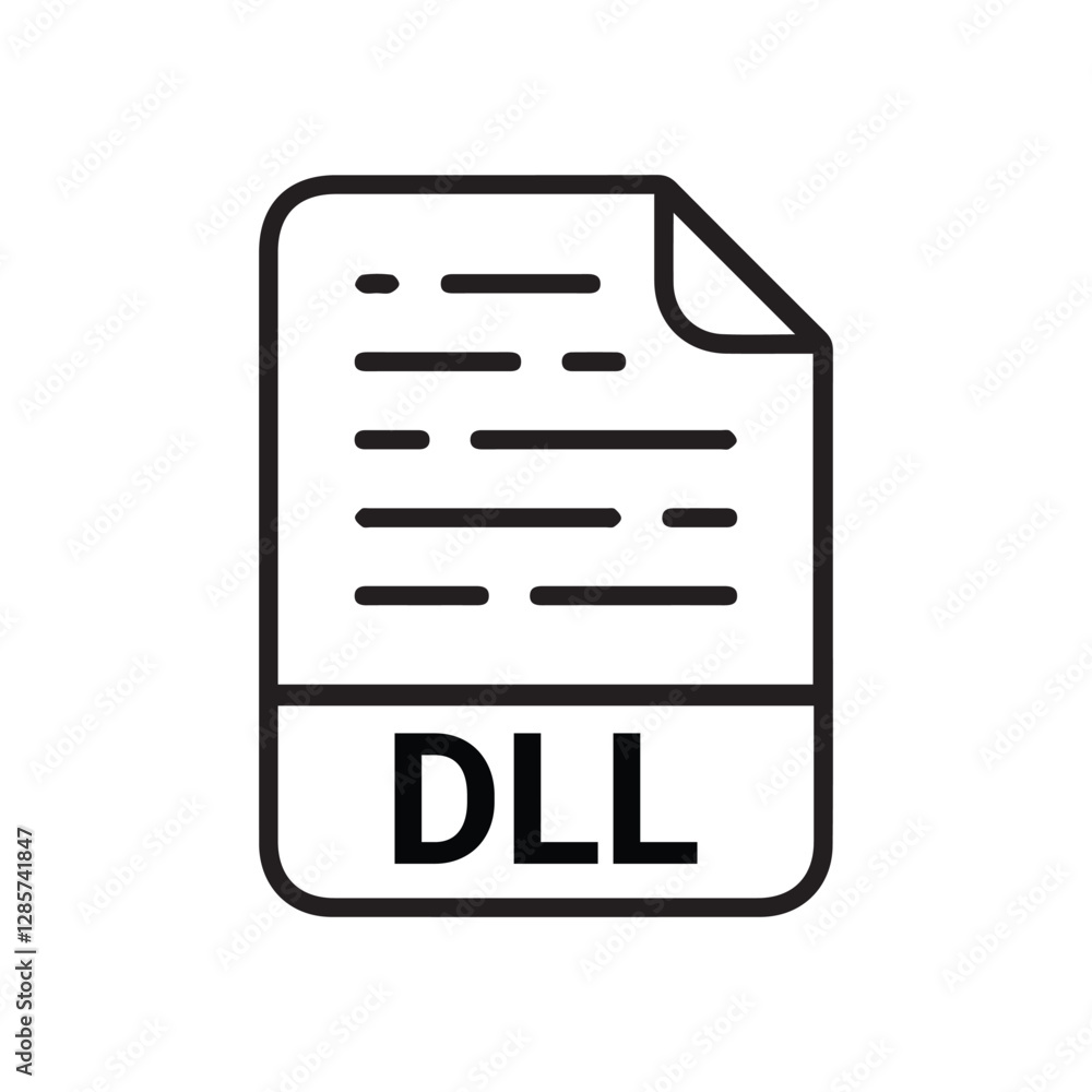 Poster dll file icon set. dll file type symbol. file dll format icon in black filled and outlined style iso