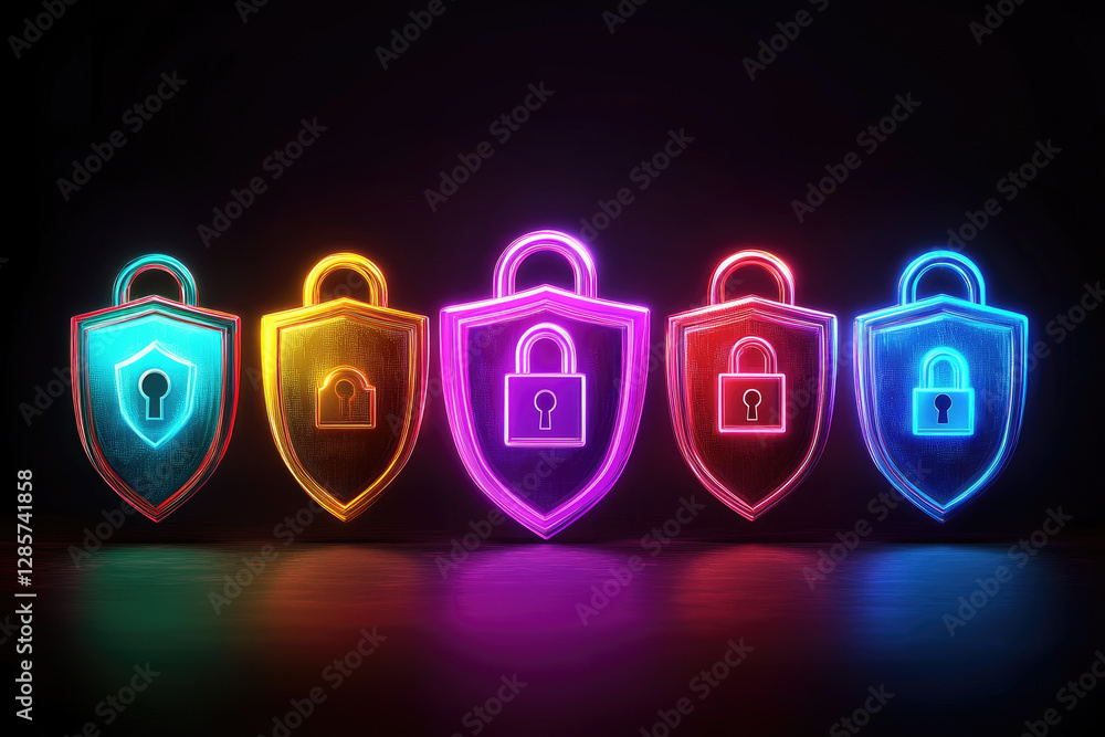 Poster futuristic cybersecurity showcase digital realm visual design neon matrix environment abstract persp