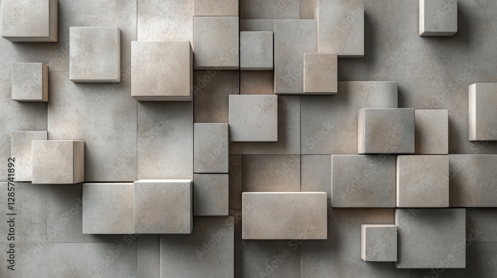 Poster concrete blocks forming abstract geometric design over various dimensions