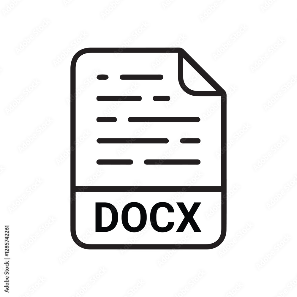 Poster docx file icon set. docx file type symbol. file docx format icon in black filled and outlined style 