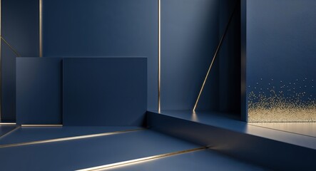 Abstract geometric design featuring dark blue and gold accents Clean lines and textured surfaces create a modern aesthetic