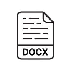 DOCX file icon set. DOCX file type symbol. File DOCX format icon in black filled and outlined style isolated on transparent background.