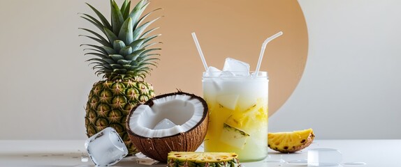 Tropical coconut and pineapple layered cooler for refreshing summer beverages