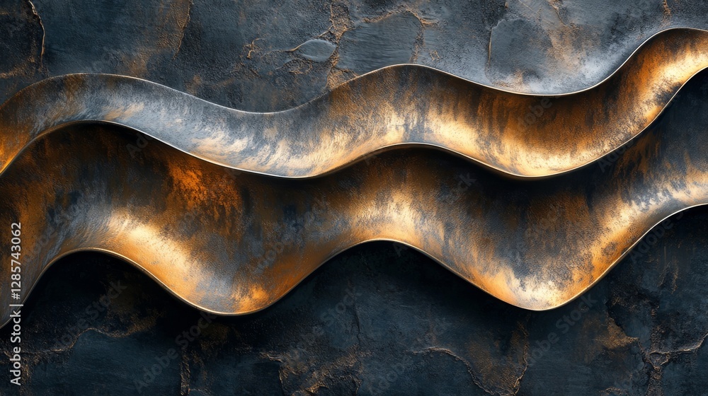 Poster curved metallic lines resting over a dark and textured background