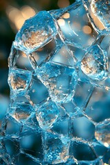A close up of ice cubes on a blue background