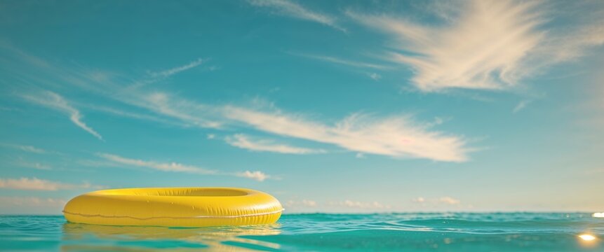 Yellow Pool Float in Turquoise Water Summer Fun