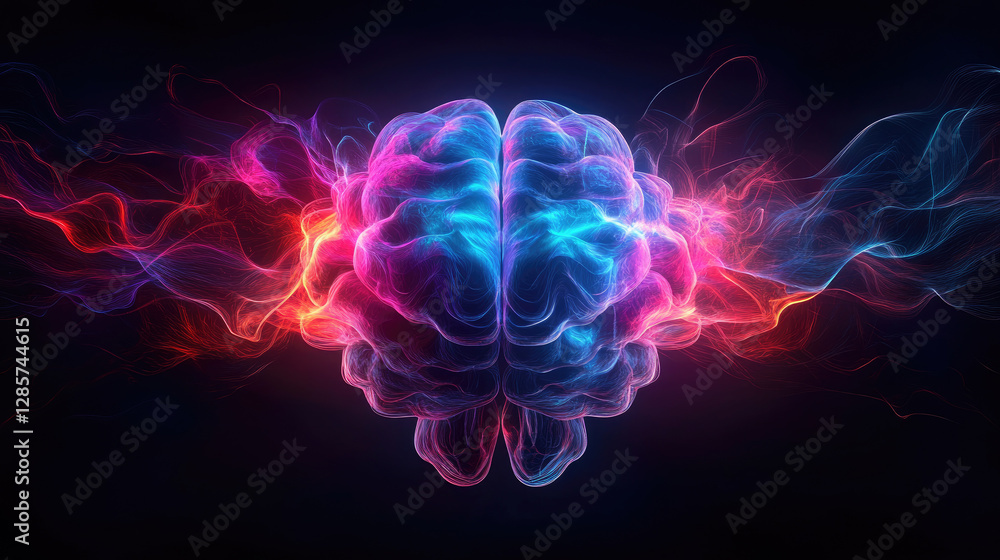 Poster dynamic brain visualization digital art abstract dark background close-up neurotechnology concept
