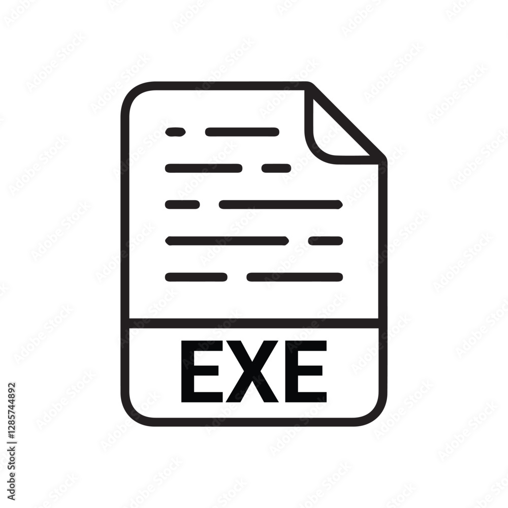 Poster exe file icon set. exe file type symbol. file exe format icon in black filled and outlined style iso