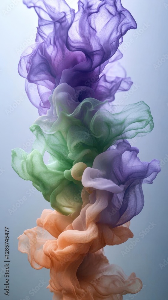 Aufkleber abstract tower of purple green and orange smoke forming intricate patterns against a smooth gradient