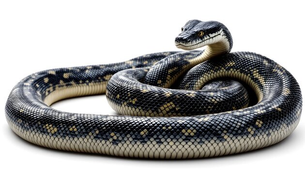 Black Headed Python Coiled Close Up Studio Shot
