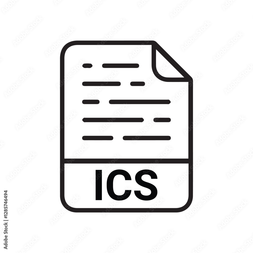 Poster ics file icon set. ics file type symbol. file ics format icon in black filled and outlined style iso