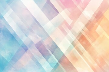 A light and airy abstract background featuring layered geometric patterns in pastel hues, including soft blues, peaches, and lavenders. The design includes subtle line art overlay.