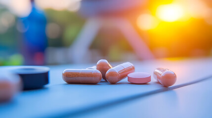 Exploring biohacking supplements for wellness outdoor park image sunset close-up health concept