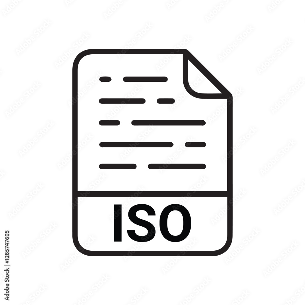 Poster iso file icon set. iso file type symbol. file iso format icon in black filled and outlined style iso