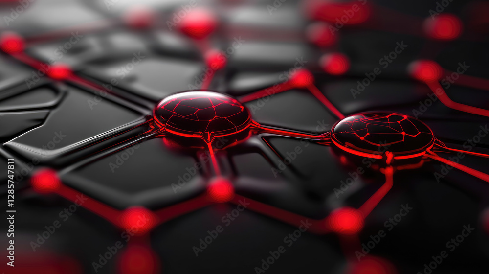 Aufkleber network nodes failing in a cyberpunk cityscape visualizing broken connections and dark metallic aest