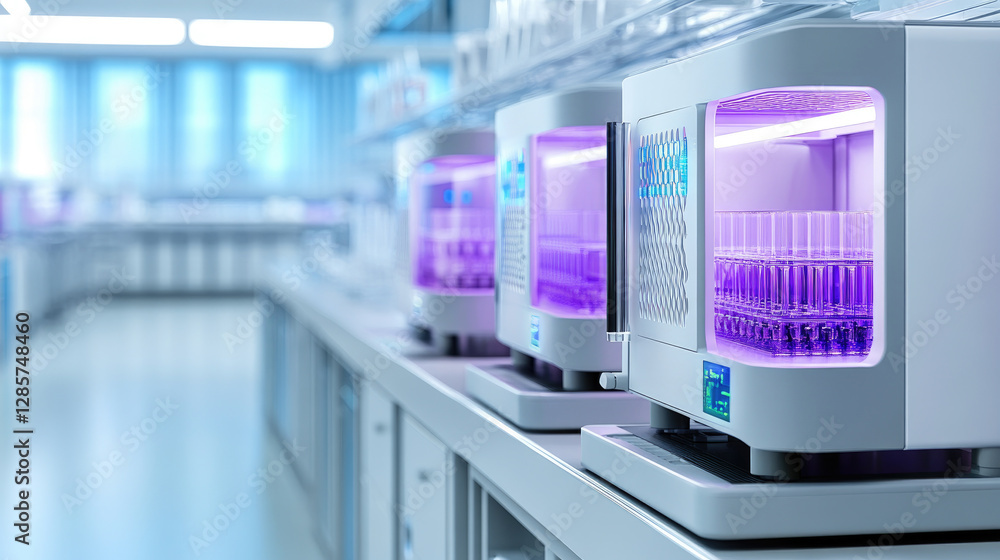 Poster laboratory process automation modern science lab technology equipment -tech environment close-up vie