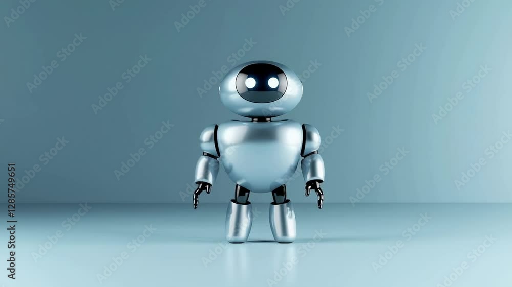 Poster metallic humanoid robot extending arm in welcoming gesture, showcasing futuristic technological inno