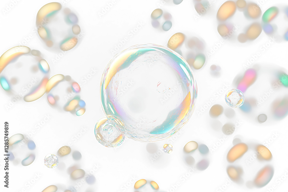 Poster Colorful soap bubbles floating on Transparent Background . (1)