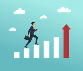 Businessman walking on growing graph