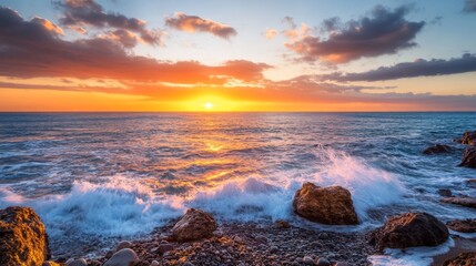 Fototapeta premium Dramatic Sunset Over Rocky Coast