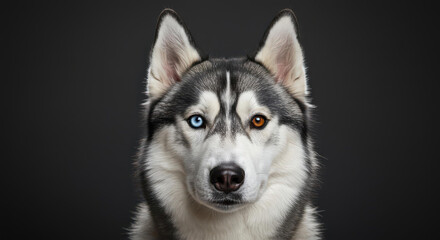 Obraz premium Striking Siberian Husky Portrait Heterochromia Dog Breed Close up Studio Shot