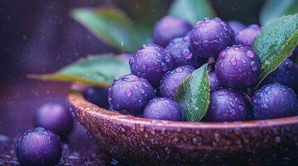 A bowl of plums with water droplets on them