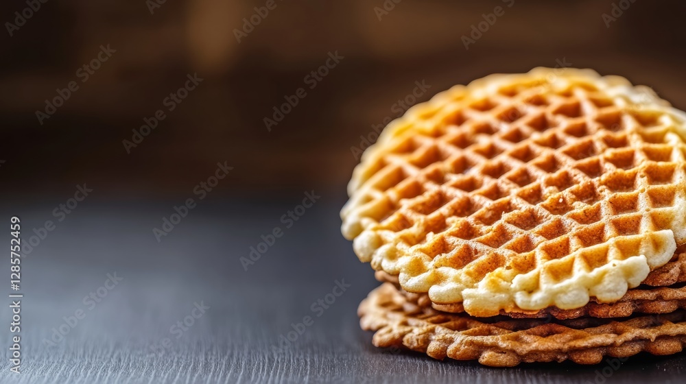 Poster stack of waffles with a white frosting on top. the waffles are stacked on top of each other, creatin