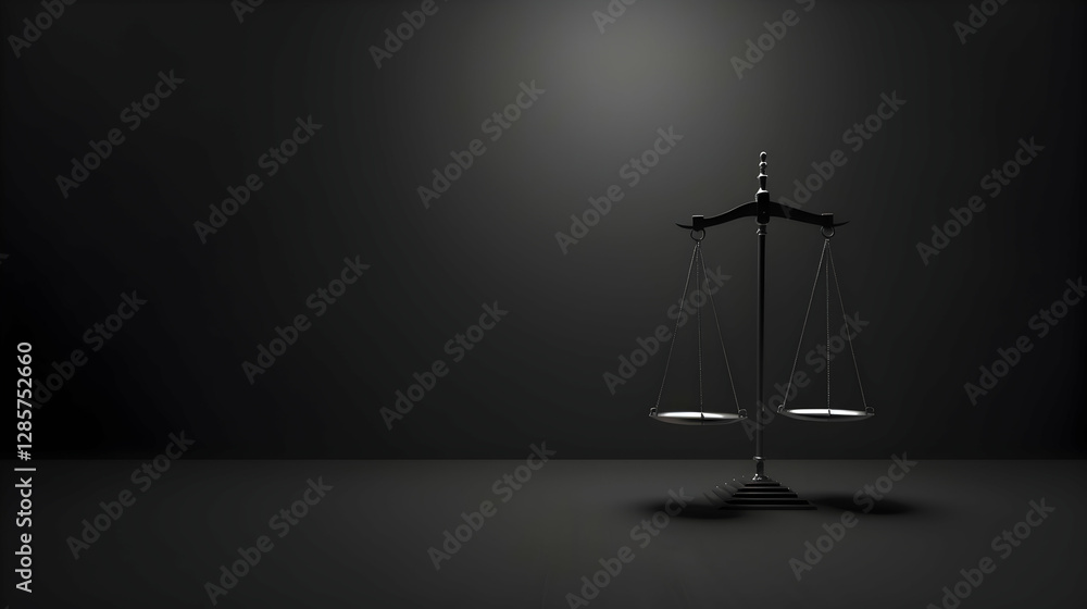 Poster a balanced scale symbolizing justice, set against a minimalistic dark background, emphasizing equali