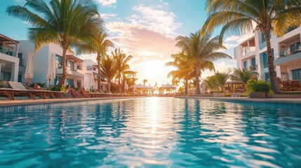 Obraz premium All-Inclusive Resorts: A photo of guests enjoying various activities at an all-inclusive resort, including dining, swimming, and entertainment, highlighting convenience and luxury.