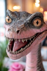 Obraz premium A close up of a dinosaur head with its mouth open