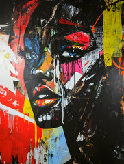 Vibrant Abstract Portrait with Intense Colors and Expressive Brushstrokes : Generative AI