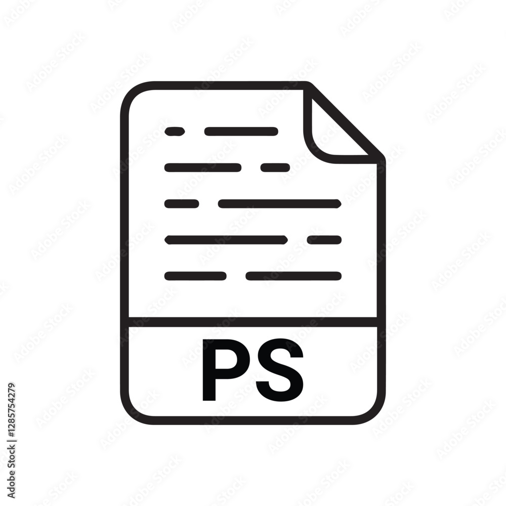Poster ps file icon set. ps file type symbol. file ps format icon in black filled and outlined style isolat