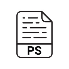 PS file icon set. PS file type symbol. File PS format icon in black filled and outlined style isolated on transparent background. Ideal for technology or data related content, vector illustration.