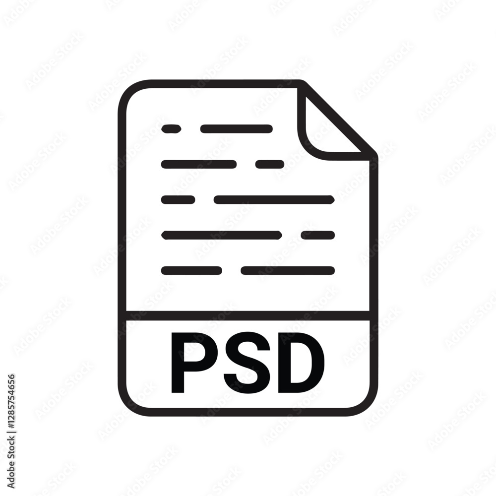 Poster psd file icon set. psd file type symbol. file psd format icon in black filled and outlined style iso