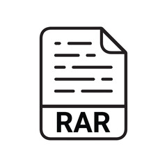 RAR file icon set. RAR file type symbol. File RAR format icon in black filled and outlined style isolated on transparent background. Ideal for technology or data related content, vector illustration.