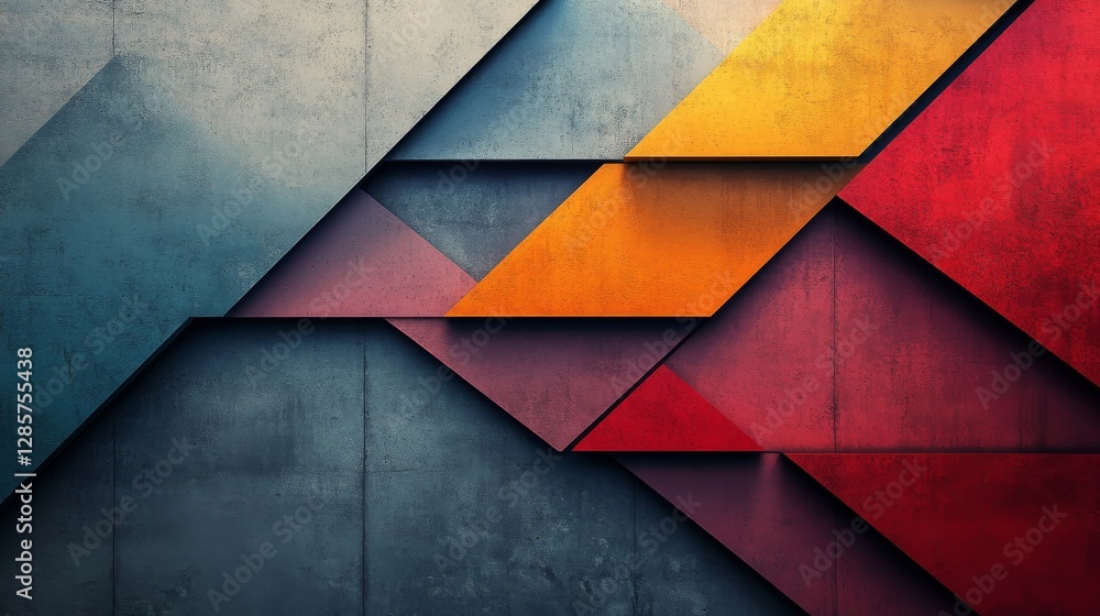 Poster colorful overlapping triangles with geometric shapes in modern abstract style