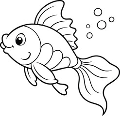 Fish Line Art Illustration for Coloring and Design
