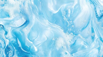 Obraz premium Transparent blue clear water surface texture with ripples, splashes and bubbles. Abstract summer banner background Water waves in sunlight with copy space Cosmetic moisturizer micellar toner emulsion