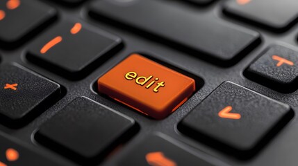 Close-Up of Black Keyboard with Orange Edit Key for Editing Tasks