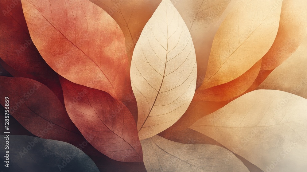 Poster beautiful colorful leaves overlapping and creating a visually pleasing design