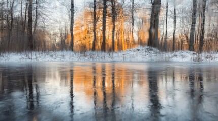 Obraz premium Winter's icy chill makes the landscape a blur, creating a scene of frozen beauty.